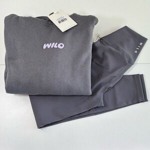 WILO THE LABEL Wellness Club 2pc Set Hoodie & Legging Charcoal Gray S NWT $166